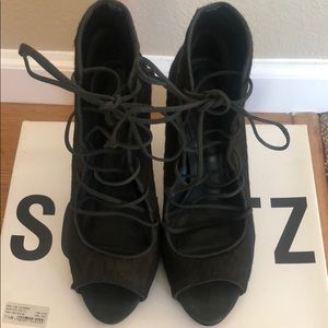 Forest Green Calf Hair Lace up Pumps